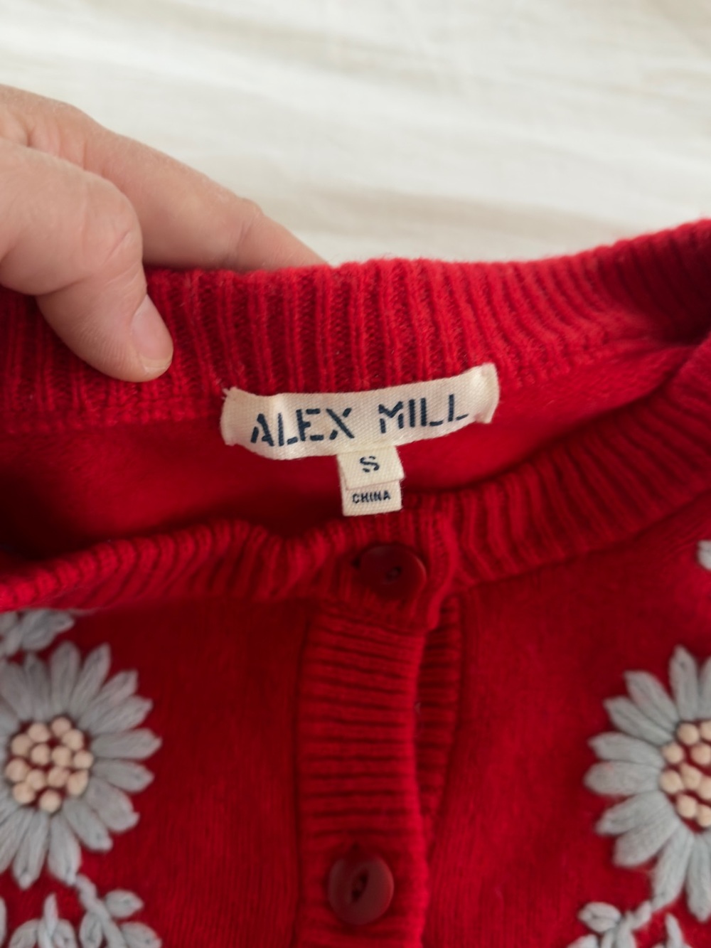 Alex Mill Red Cardigan with White Floral Embroidery - Picture 8 of 12